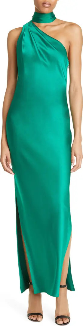 Leola One-Shoulder Scarf Satin Maxi Dress | Nordstrom