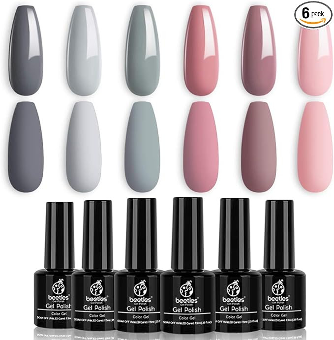 Beetles Bridesmaid Beauty Classic Gel Nail Polish Set - Nude Gray Pink 6 Colors Wedding Gel Polis... | Amazon (US)