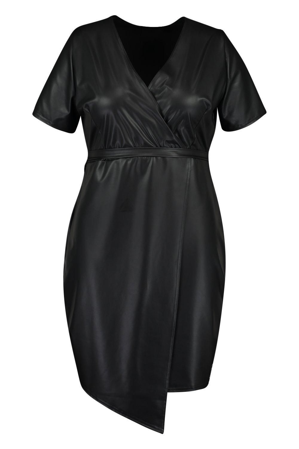 Plus Faux Leather Wrap Dress | Boohoo.com (US & CA)