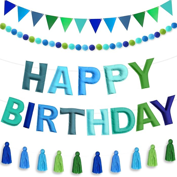 4PCS Pre-Strung Happy Birthday Banner - Felt Happy Birthday Garland, Ball Garland, Felt Pennant F... | Amazon (US)