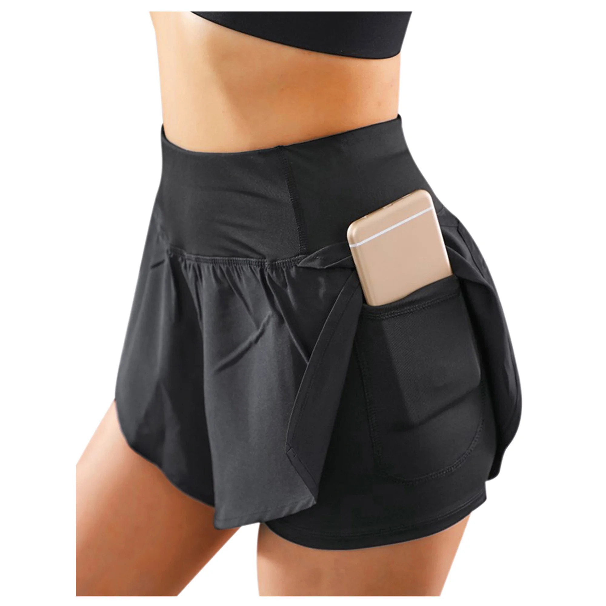 Athletic Shorts for Women Pockets Casual Tummy Control Sports Shorts Double Layer Running Yoga Gy... | Walmart (US)