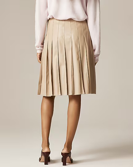 Pleated knee-length skirt in faux leather | J. Crew US