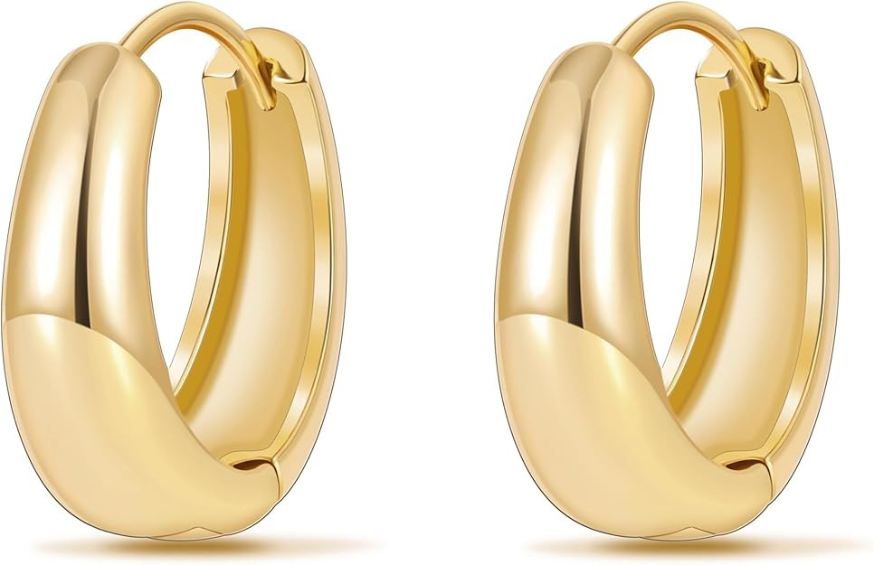 micuco Gold Hoop Earrings for Women, Gold Chunky Hollow Thick Hoops Earrings for Women | Amazon (US)