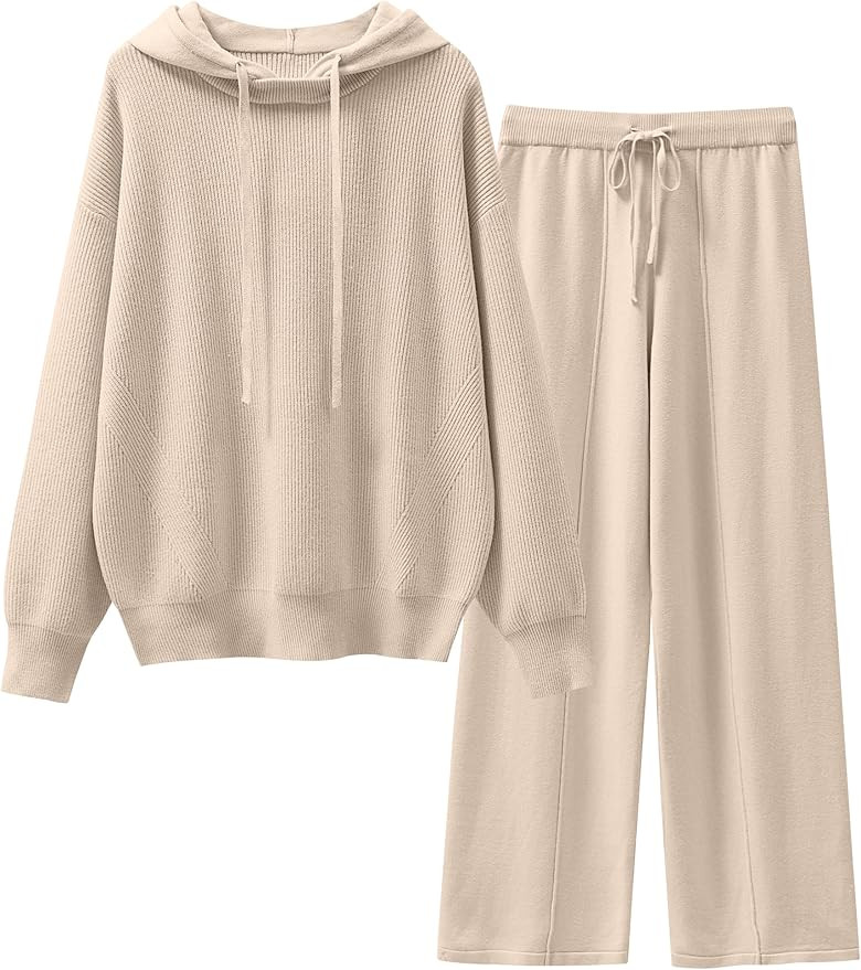 ANRABESS Women 2 Piece Outfits Sweater Sets Loose Long Sleeve Hoodies Knit Pullover Wide Leg Pant... | Amazon (US)