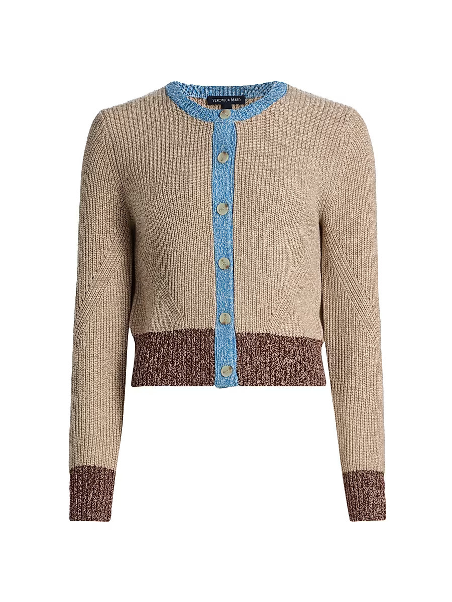 Women's Ibra Colorblocked Wool-Cotton Cardigan - Oatmeal Multi - Size Medium | Saks Fifth Avenue