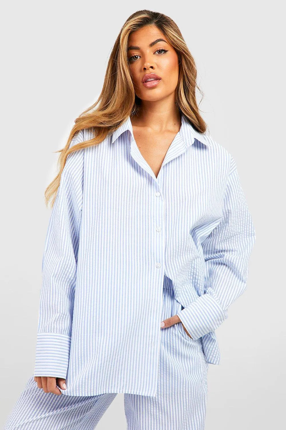 Cotton Pinstripe Oversized Pyjama Shirt | boohoo (US & Canada)