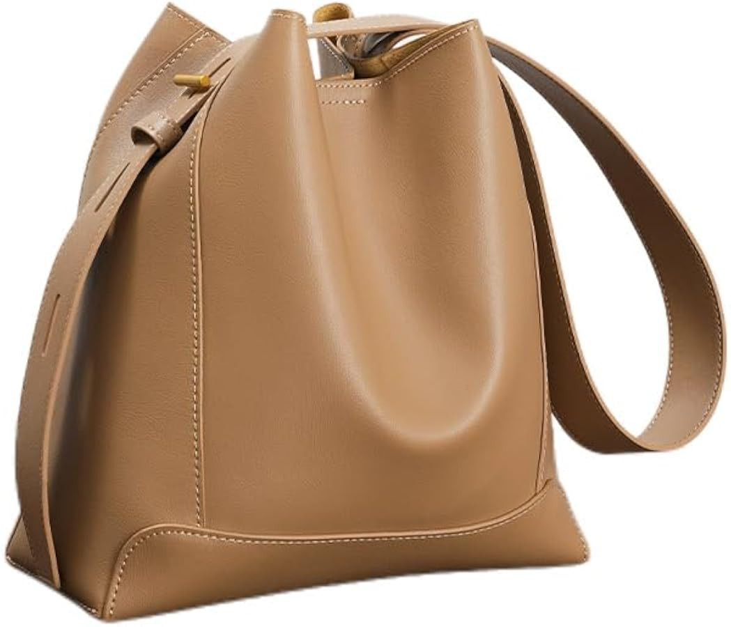 Genuine Leather Bucket Bag for Women Large Capacity Handbag Underarm Shoulder Tote Purse Trendy A... | Amazon (US)