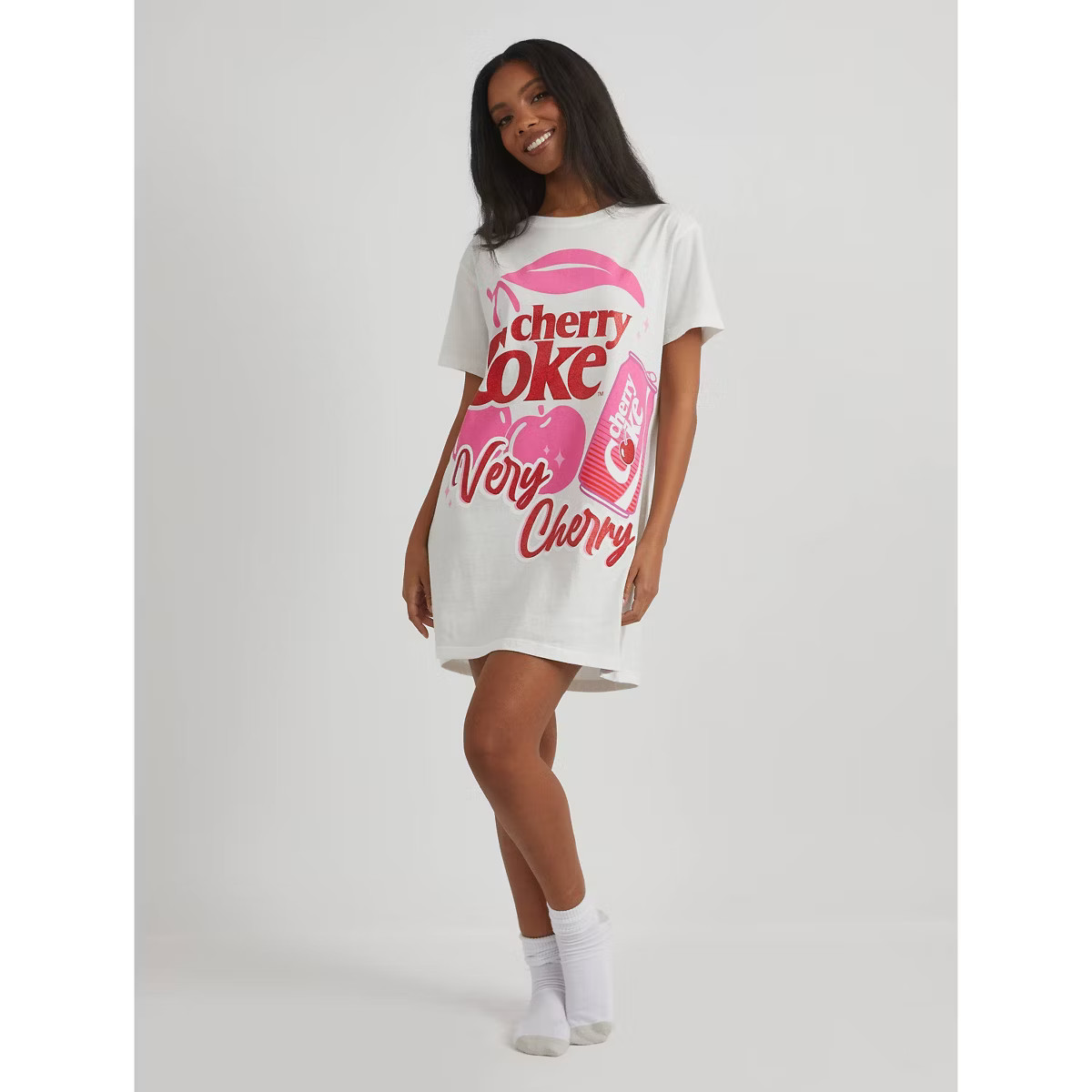 Women's Oversized Graphic T-Shirt Dress - White/Cherry Coke | Target