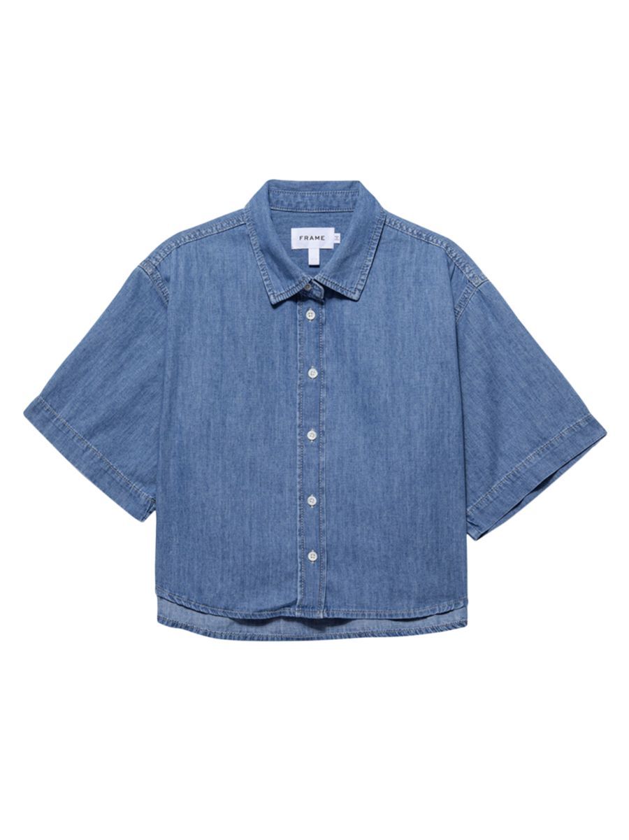Frame Short-Sleeve Cropped Oversized Shirt | Saks Fifth Avenue