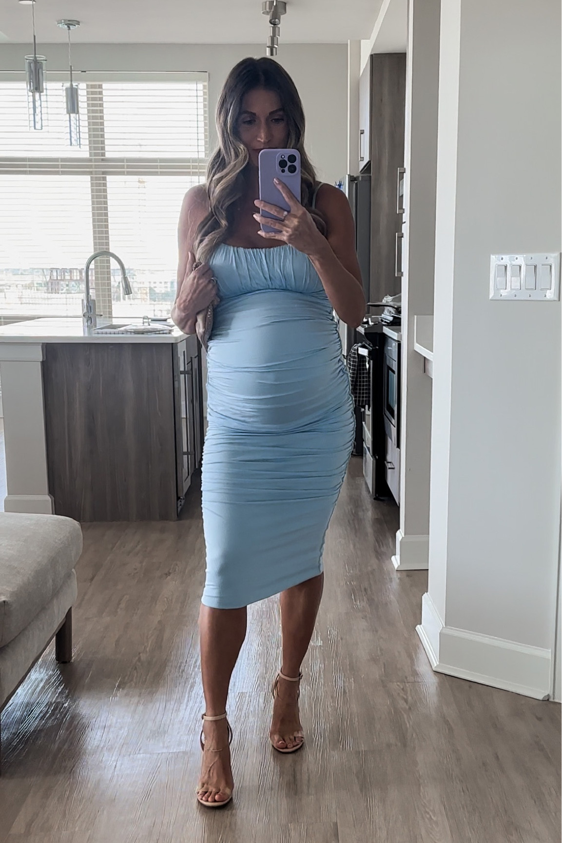 Ruched midi dress - not maternity but still bump friendly! Wearing my normal size small 

#LTKstyletip #LTKbump
