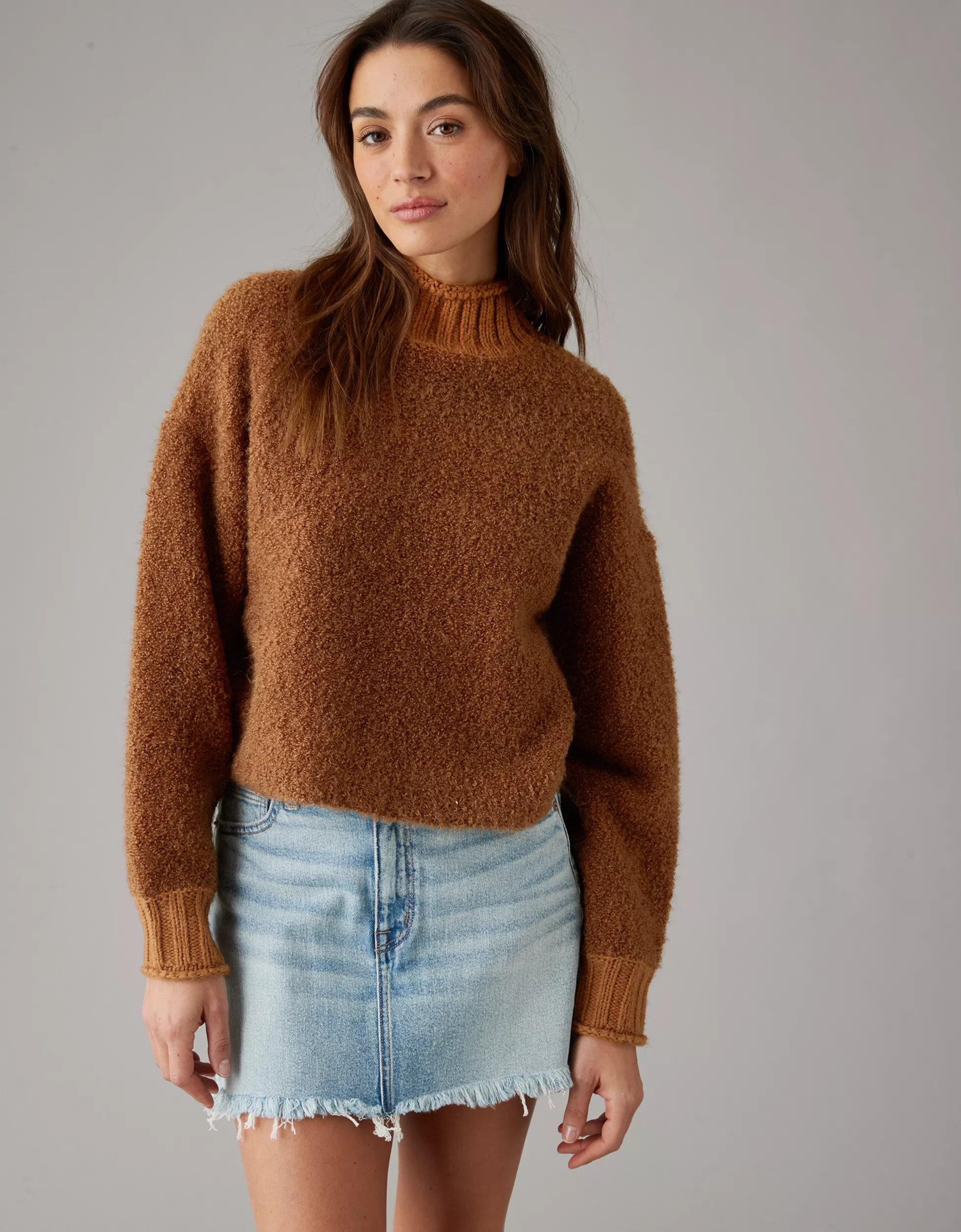 AE Bouclé Mock Neck Sweater | American Eagle Outfitters (US & CA)