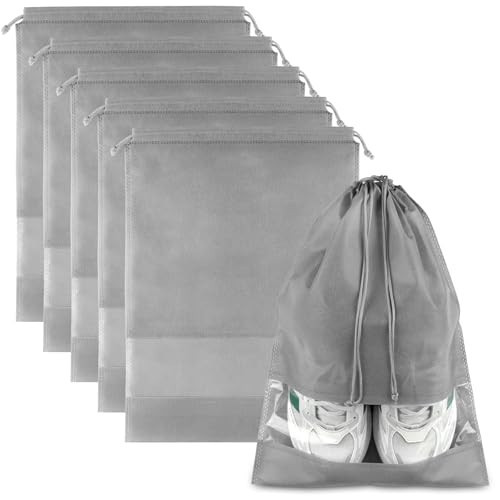 Shoe Bags for Travel, 5 Pcs Large Gray Travel Shoe Bags for Packing, Non-Woven Drawstring Travel Shoe Storage Bag with Clear Window for Men and Women（12.6" X 17.3" ） | Amazon (US)
