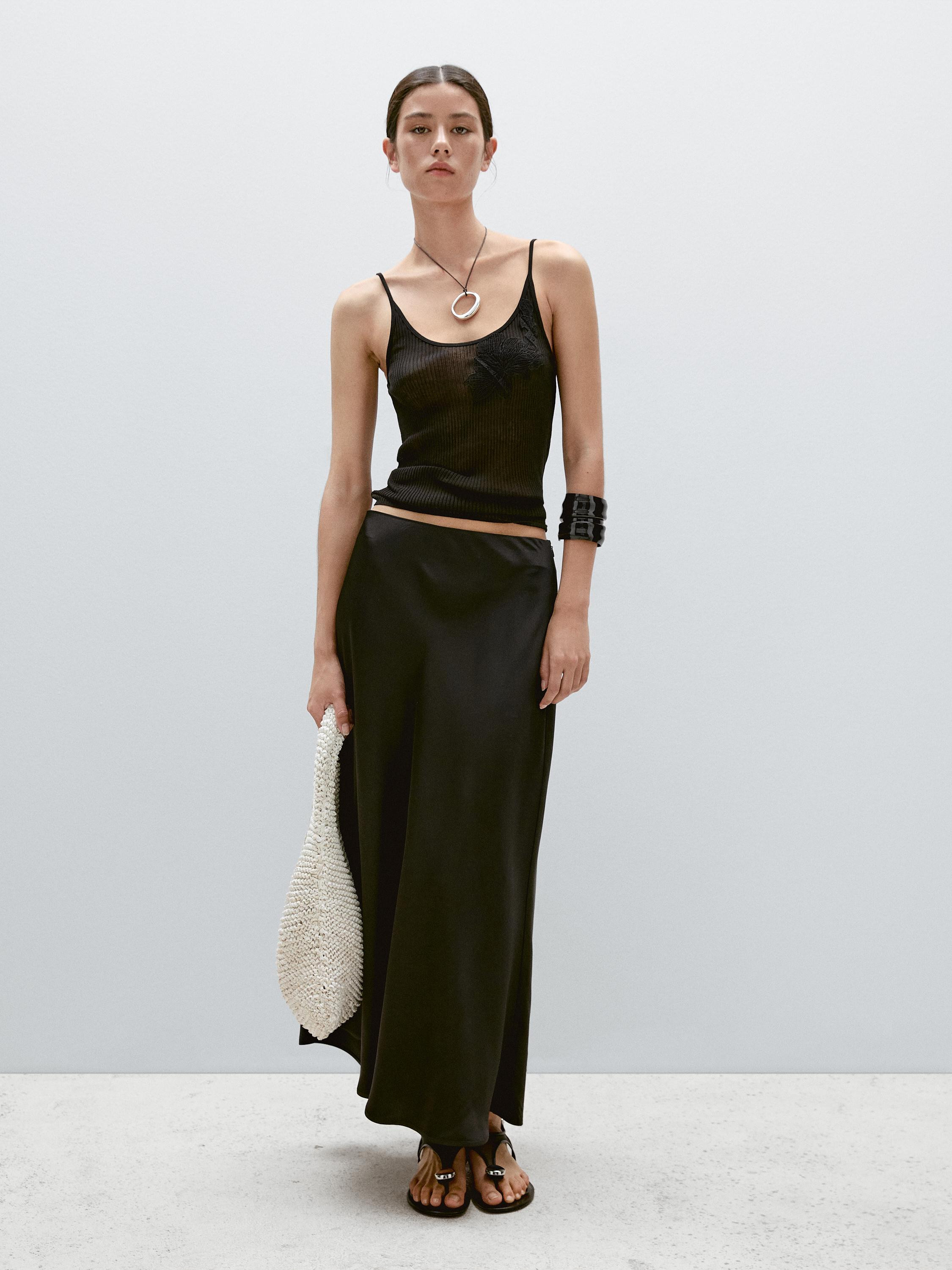 Flowing satin midi skirt | Massimo Dutti UK