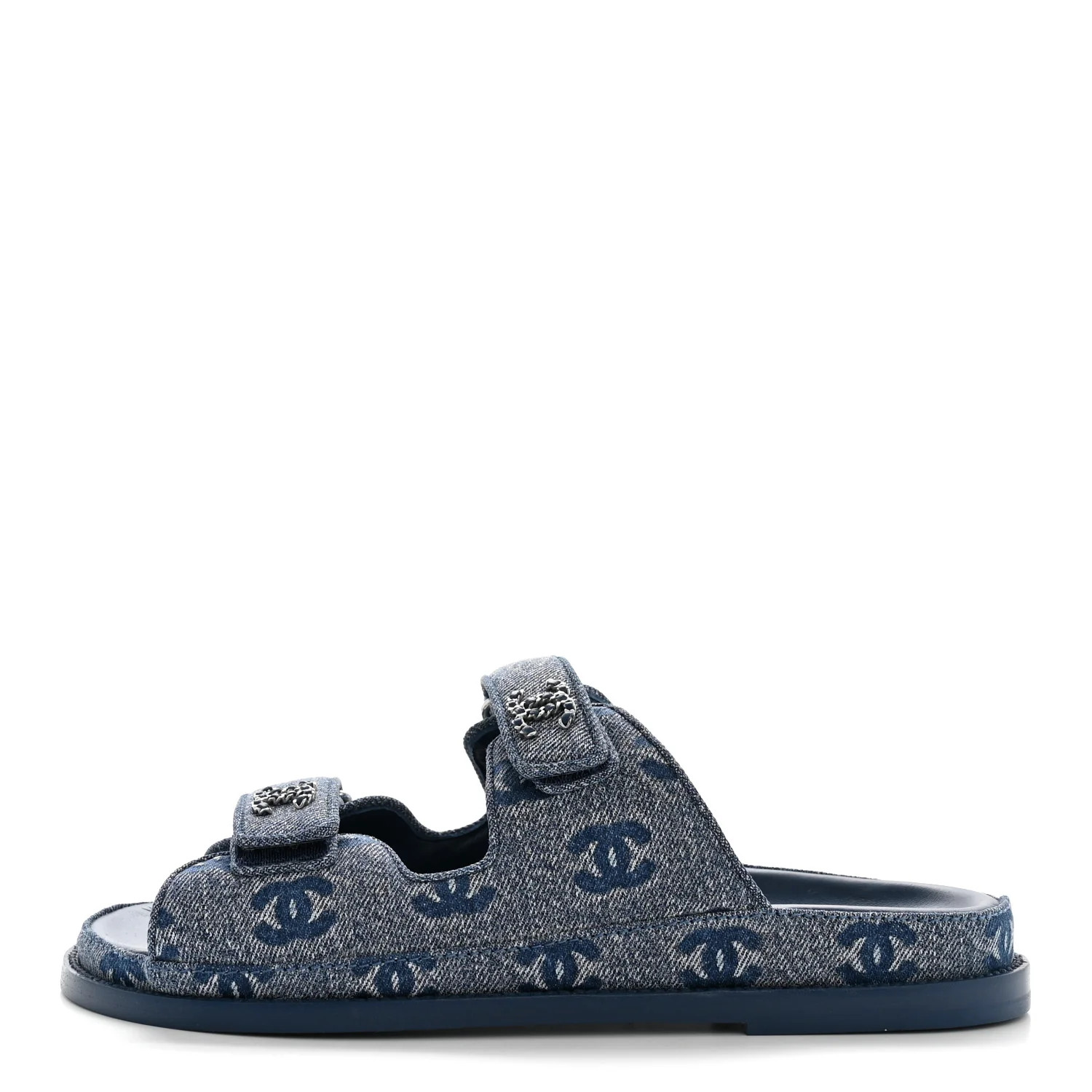 Chanel Denim CC Velcro Dad Chain CC Slide Sandals 39 Blue 1872362 | FASHIONPHILE (US)