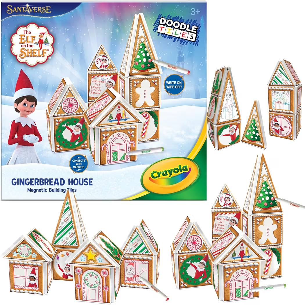 CreateOn Crayola Elf on The Shelf Gingerbread House - Magnetic Building Tiles Kit with Crayola Ma... | Amazon (US)