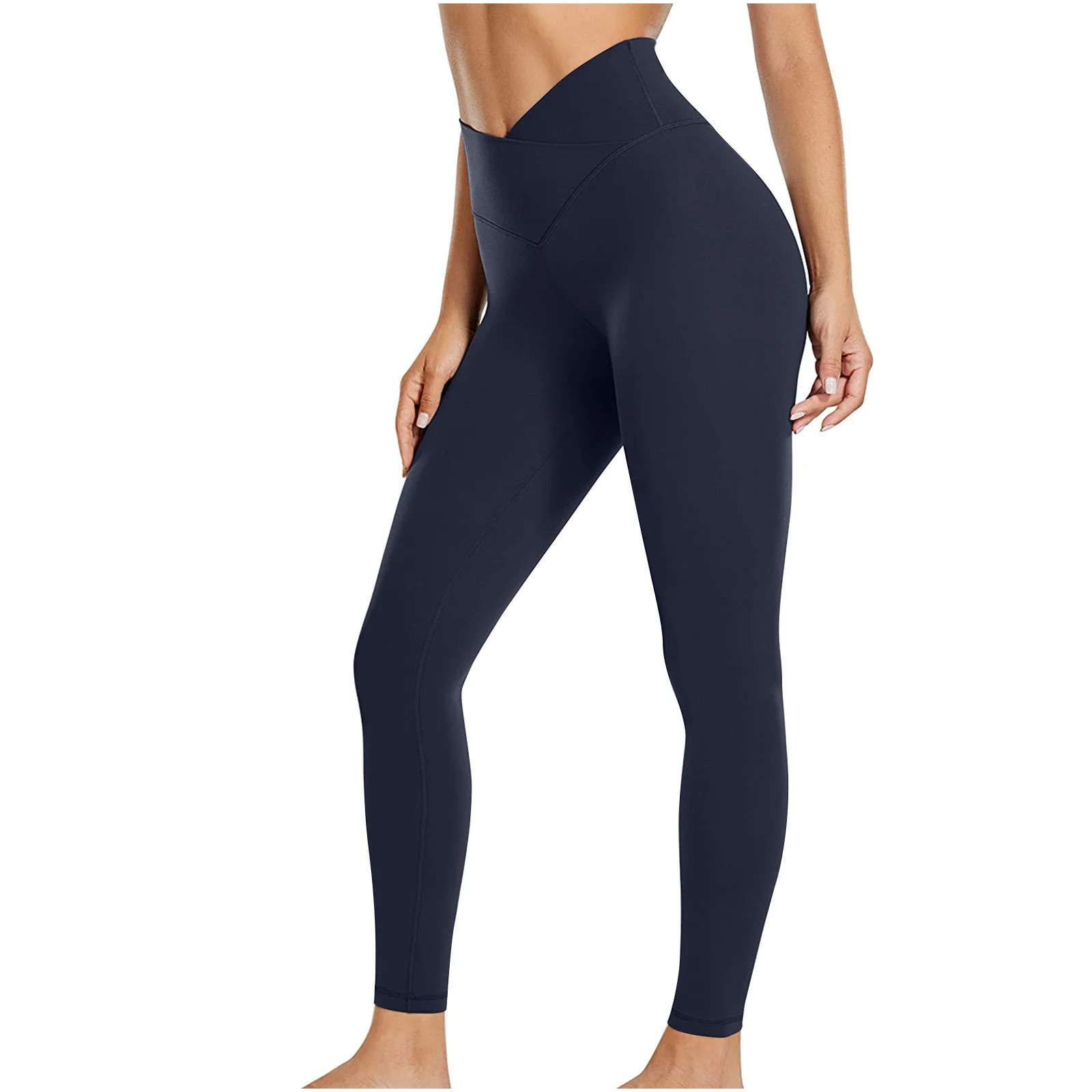 Htigea Womens V Cross Waisted Leggings Solid Color Skinny Yoga Pants Compression Tummy Control Bo... | Walmart (US)