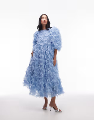 ASOS ARCHIVE oversized midaxi dress in textured mesh in blue | ASOS (Global)