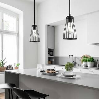 MLiAN 4.7 in. 1-Light Black Mini Pendant Light Ceiling Lamp with Metal Wire Cage Shade LEFX-0701-... | The Home Depot