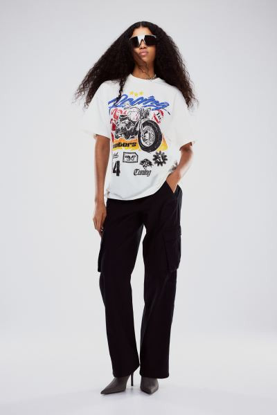 Oversized Printed T-shirt - Black/Malibu - Ladies | H&M US | H&M (US + CA)