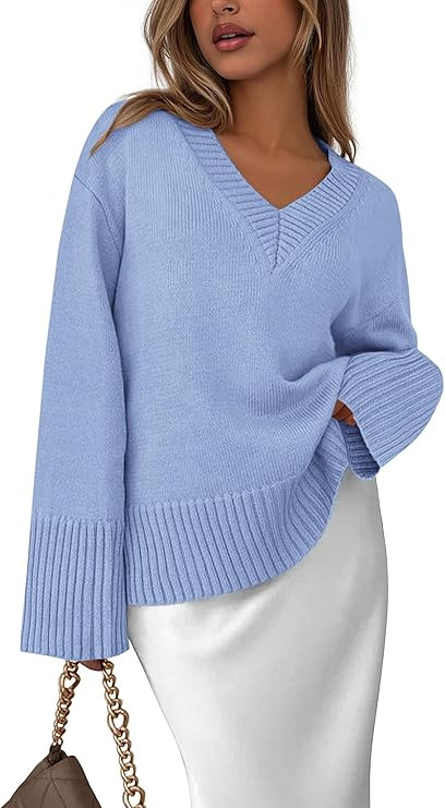 PRETTYGARDEN Fall Sweaters for Women 2025 Casual V Neck Long Sleeve Lightweight Knit Oversized Pu... | Amazon (US)