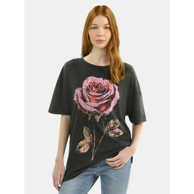 Vintage Rose Graphic Tee | Walmart (US)