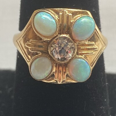 14k Yellow Gold Est .25 Ct Diamond And Opal Ring 4.5g Size 6  | eBay | eBay US