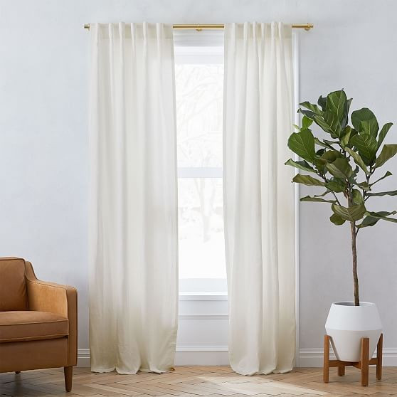 Custom Size Solid European Flax Linen Curtain with Blackout Lining, Natural, 132""x138 | West Elm (US)