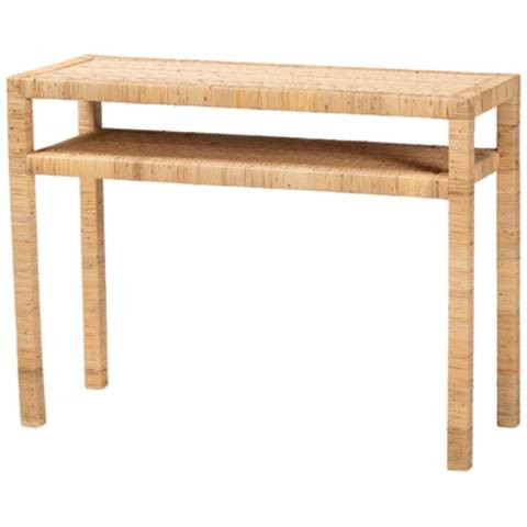 bali & pari Kalimantan Light Honey Rattan and Acacia Wood Console Table | Lamps Plus