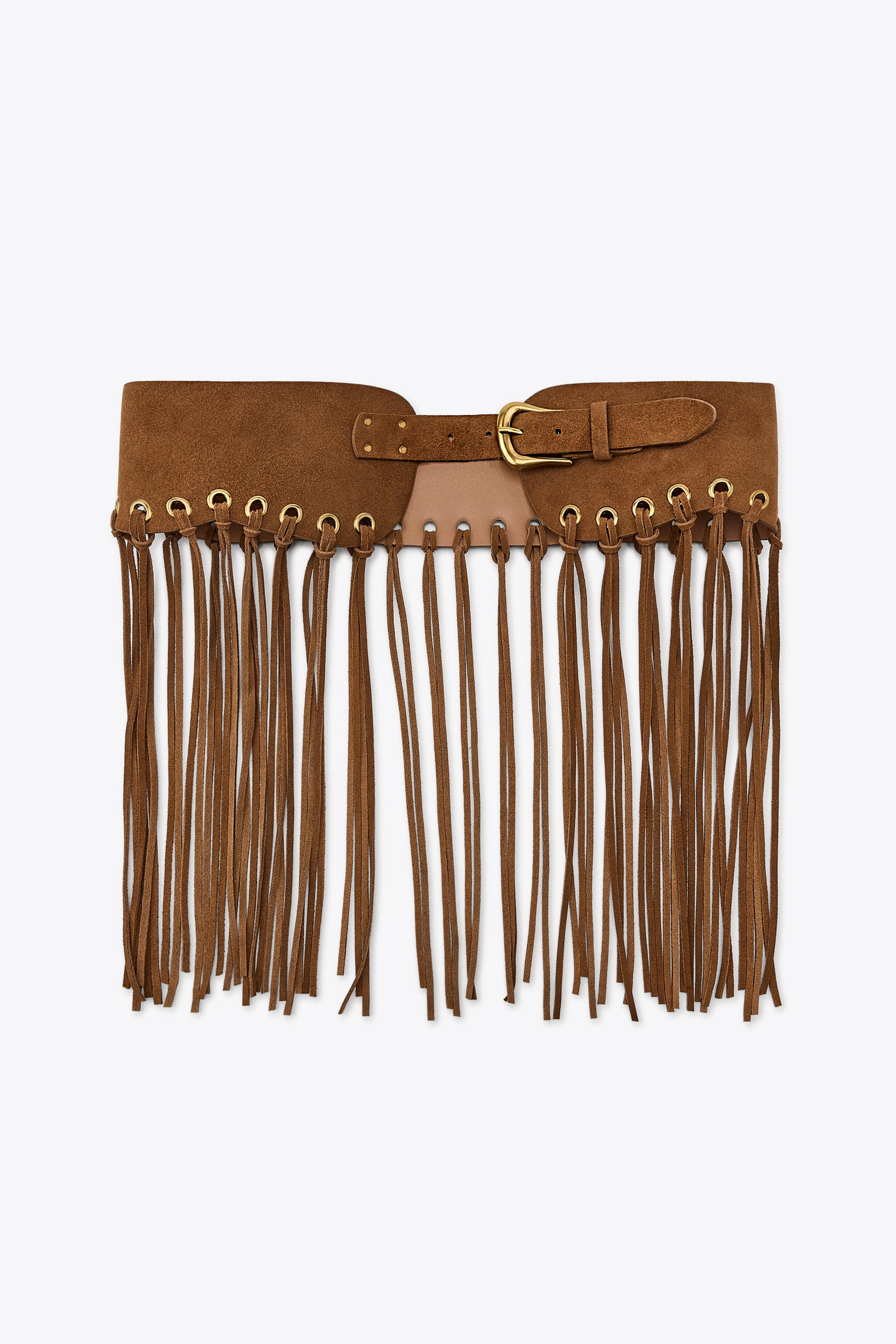 LEATHER FRINGED OBI BELT | Zara US