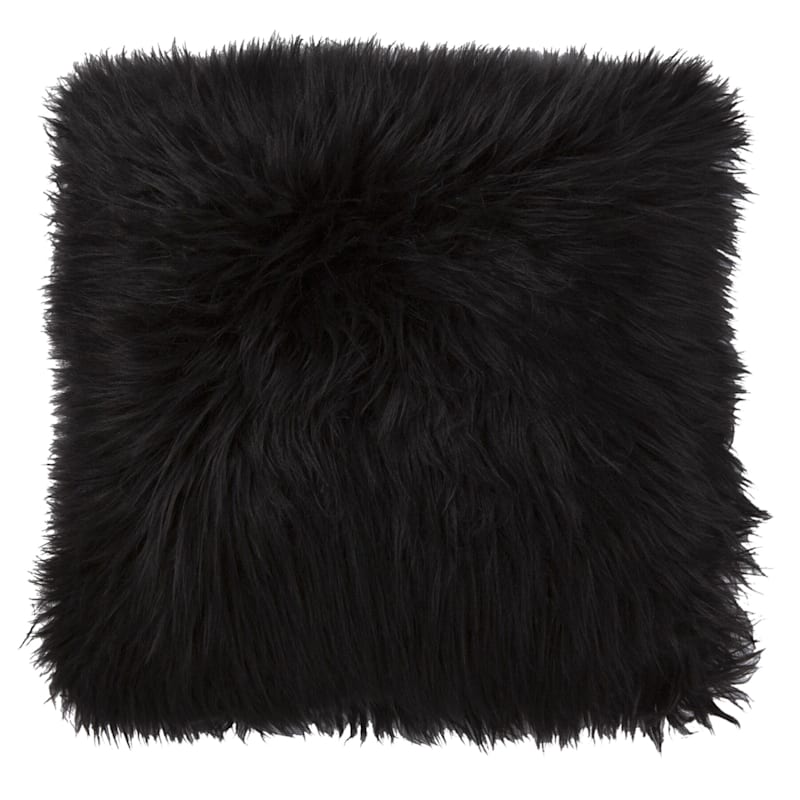 Angora Black Faux Fur Throw Pillow, 18" | At Home