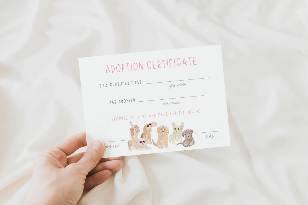 Dog Certificate of Adoption Editable, Let's Pawty Dog Adoption Printable, Dog Pawty Adopt Instant... | Etsy (US)