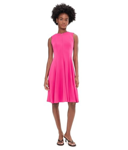 Calvin Klein Women's Sleeveless V Neck Solid Scuba Crepe A-line Dress, Rosey, 14 | Amazon (US)