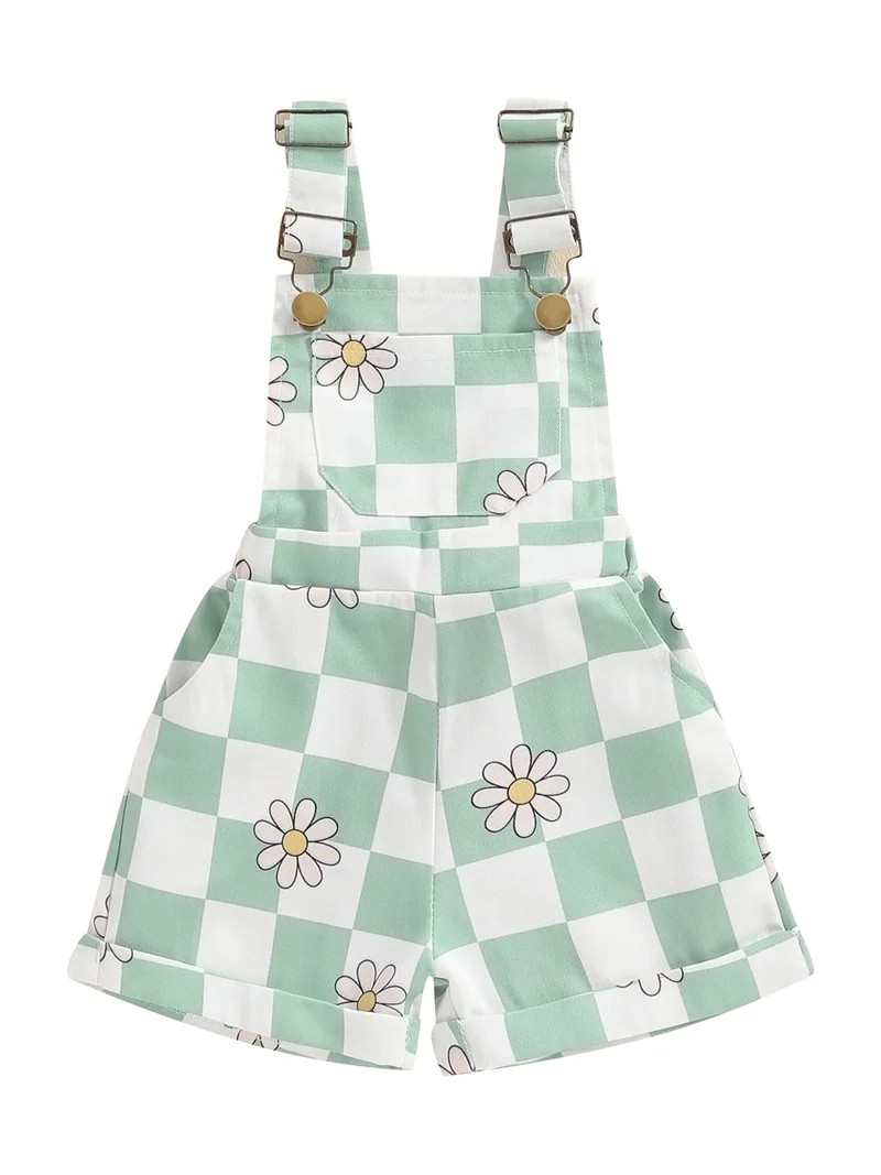 Bagilaanoe Little Girl Summer Jumpsuit Shorts Toddler Sleeveless Checkerboard Floral Romper Overa... | Walmart (US)