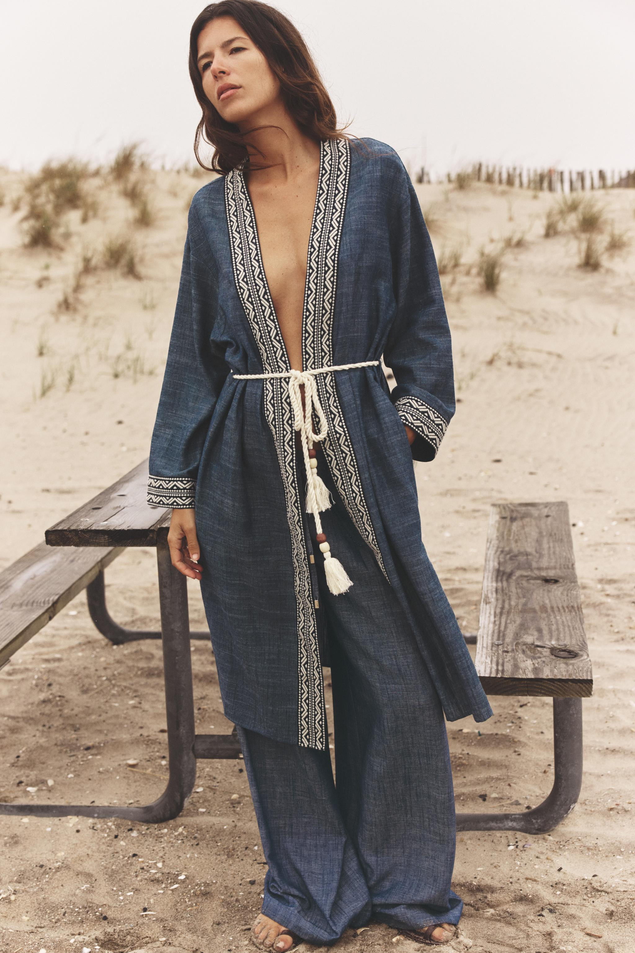 EMBROIDERED BELTED KIMONO | Zara US