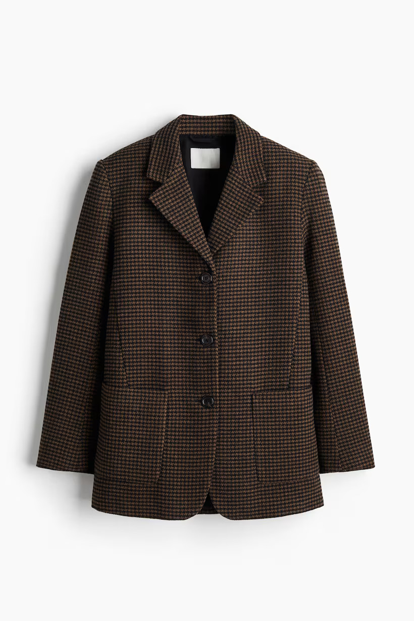 Single-Breasted Blazer - Dark brown/houndstooth pattern - Ladies | H&M US | H&M (US + CA)