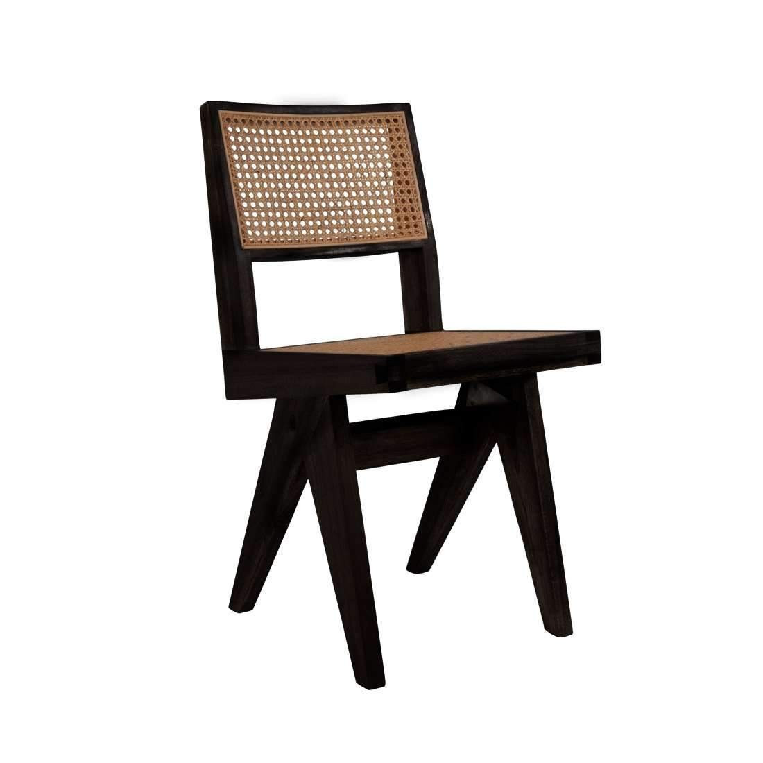 Pierre Jeanneret Hand Caned Side Chair - Black | France and Son