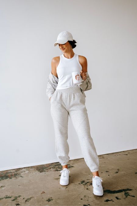 I love this look! So great for a travel outfit, mom drop outfit, casual Sunday outfit, fall outfit etc. joggers are high rise and the fabric is a super soft and sweat wicking - functional pockets and lots of stretch. Runs TTS, wearing a small regular. Full zip hoodie is the same material, also wearing a small.

#LTKSeasonal #LTKshoecrush #LTKstyletip