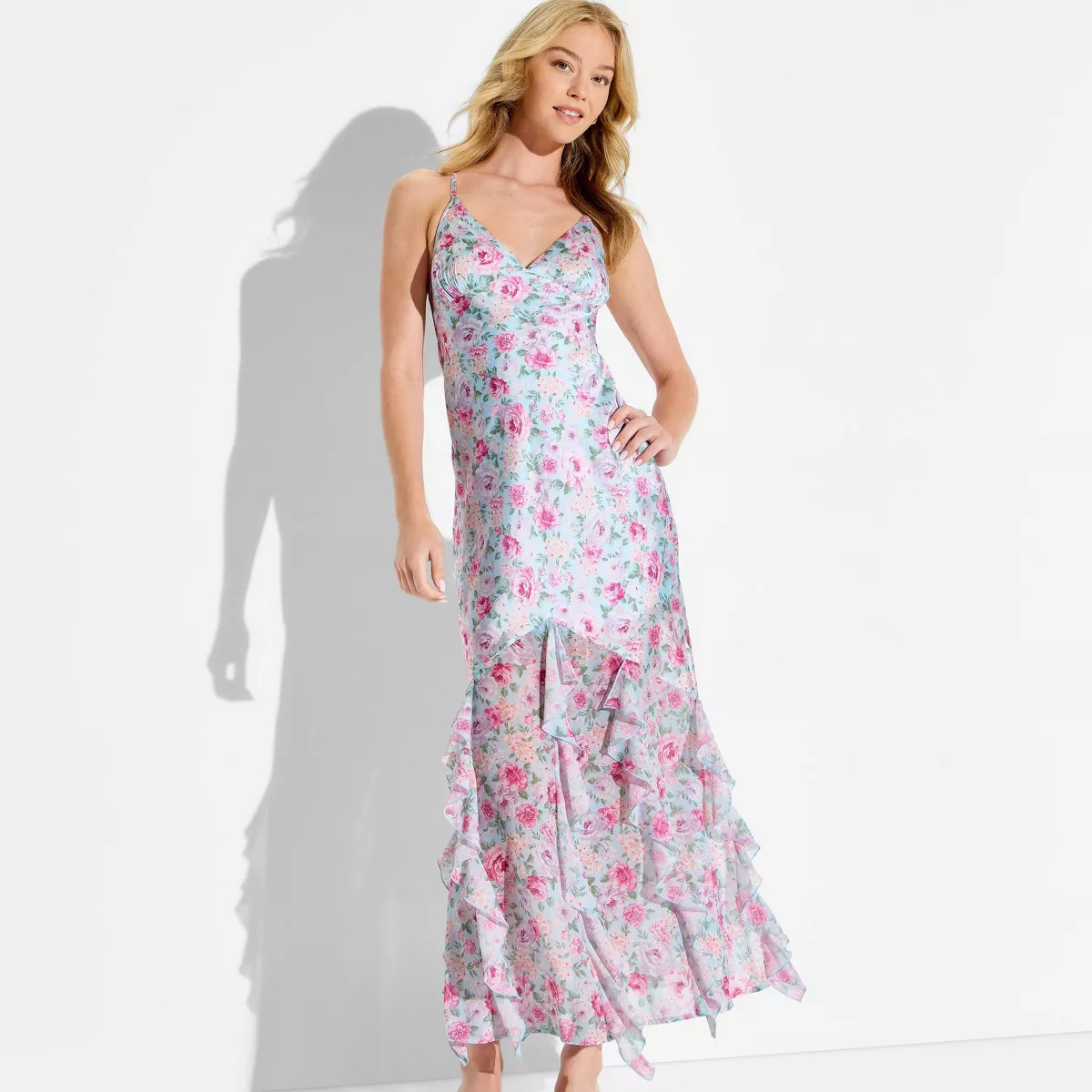 Women's Maxi Ruffle Hem Slip Dress - Wild Fable™ Pink Floral S | Target