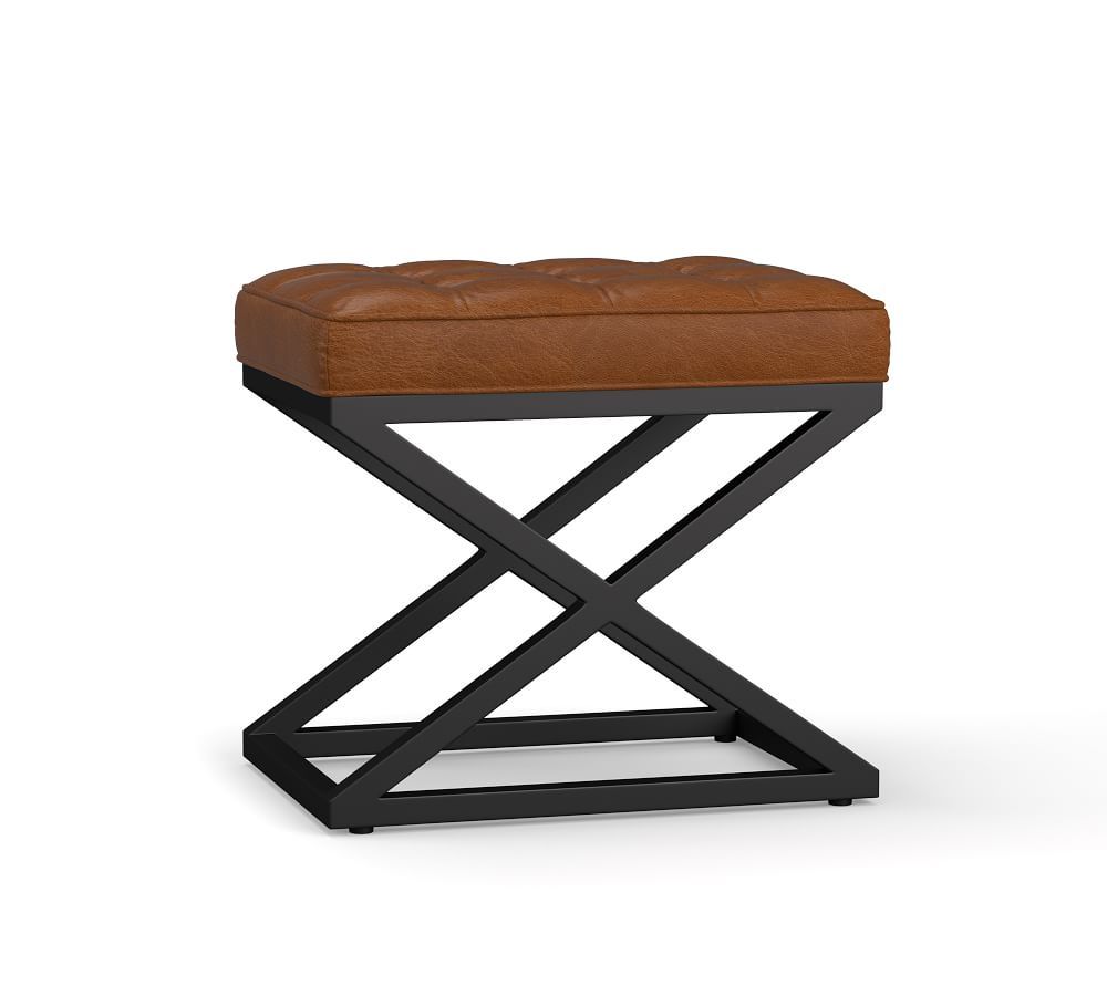 Kirkham Tufted Leather Stool | Pottery Barn (US)