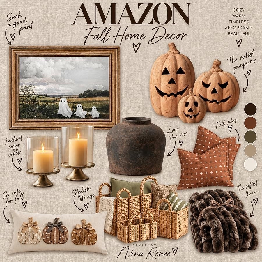 All the cozy fall vibes! 🍂🤎 These Amazon home finds are perfect for giving your space a warm seasonal refresh. Loving the plaid pillows, lanterns, woven pumpkins, cozy throw, candles, and rich brown tones. Such an easy way to make your home feel ready for fall!