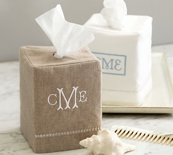 Linen Hemstitch Tissue Box Cover | Pottery Barn (US)