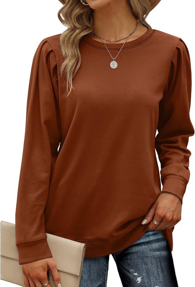 Geifa Sweatshirts for Women Crewneck Puff Sleeve Tunic Tops Lightweight Sweaters | Amazon (US)