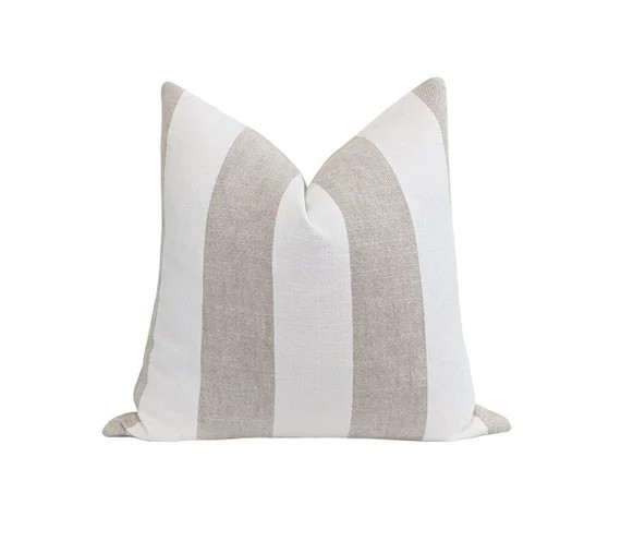 Greige Striped Pillow Cover 20X20 Farmhouse Pillow Cover | Etsy | Etsy (US)