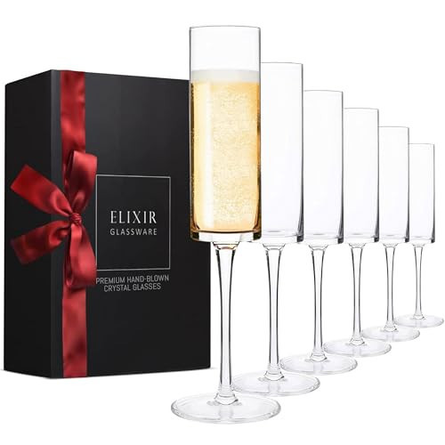 ELIXIR GLASSWARE Champagne Flutes - 6 oz - Set of 6 Edge Champagne Glasses - Modern & Elegant Crystal Wine Glasses Drinking Set - Wedding Champagne Flute Glasses - Prosecco Wine Flute | Amazon (US)