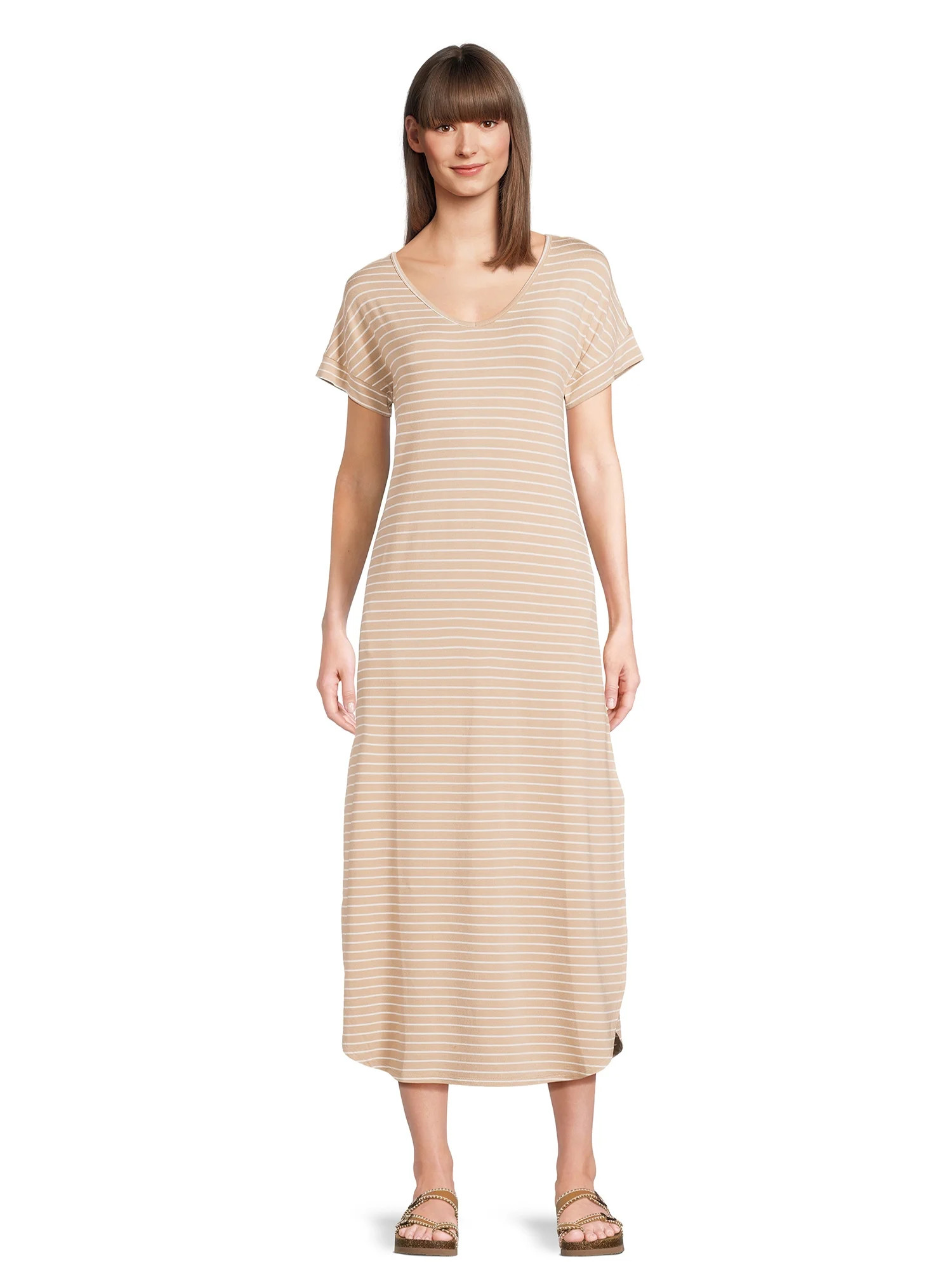 Time and Tru Women's V-Neck Maxi Dress, Sizes XS -XXXL | Walmart (US)