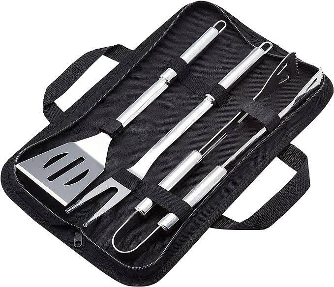 Amazon Basics 4-Piece Stainless Steel BBQ Grilling Tool Set with Carry Bag, Rust-Resistant, Dishw... | Amazon (US)