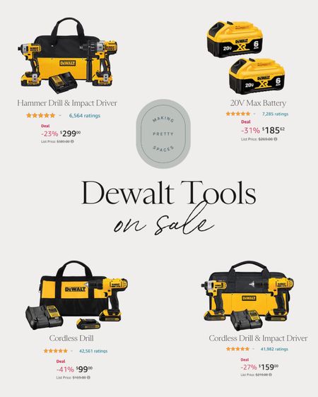 Amazon is having a limited time deal on Dewalt Tools!
DIY, tools, Dewalt, cordless drill, impact driver, Dewalt batteries, sale

#LTKsalealert #LTKworkwear #LTKhome