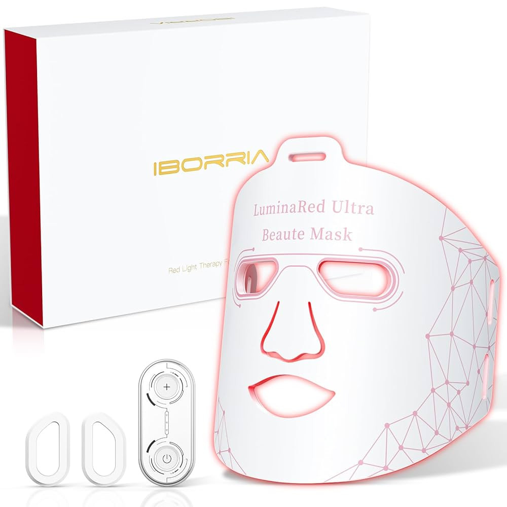 IBORRIA LuminaRed Ultra LED Rotlicht Maske Gesicht, Rotlichttherapie Gesicht mit Nahinfrarotlicht... | Amazon (DE)