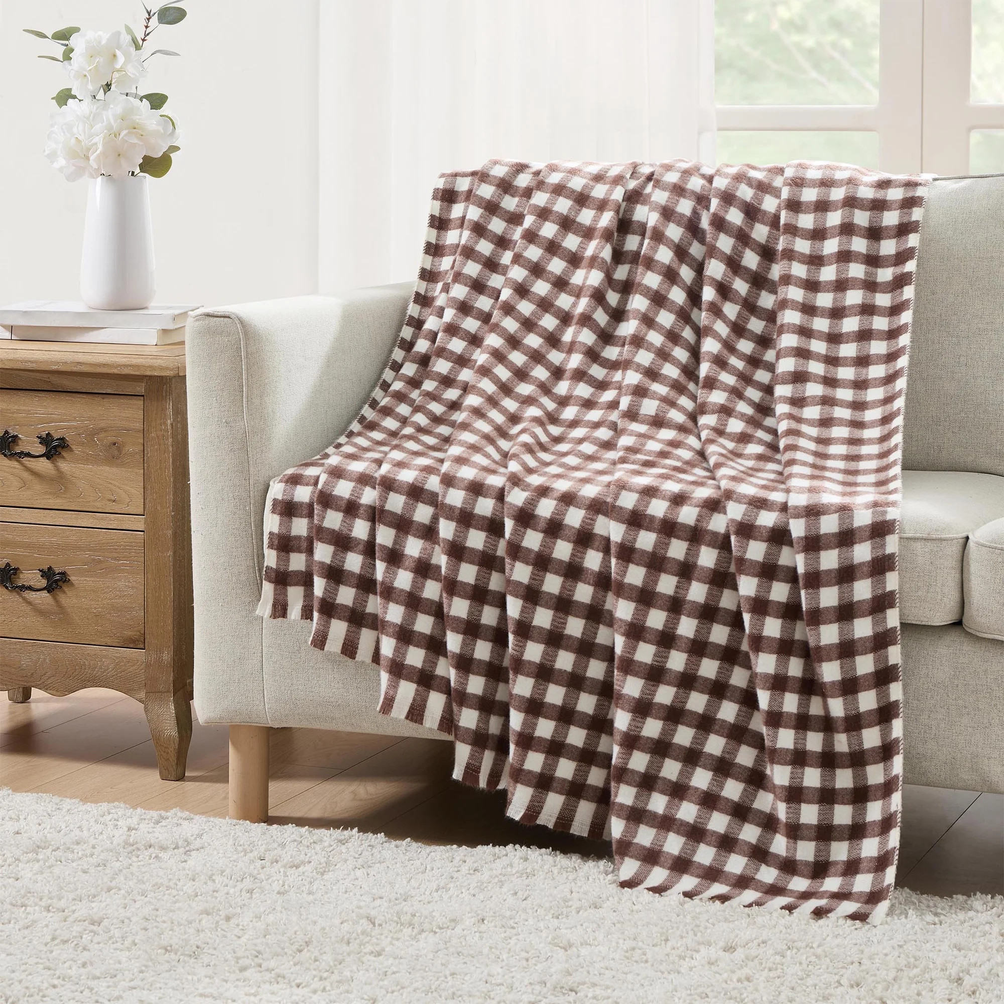 My Texas House Brown Woven Gingham Fringe Throw, 60" x 80" | Walmart (US)