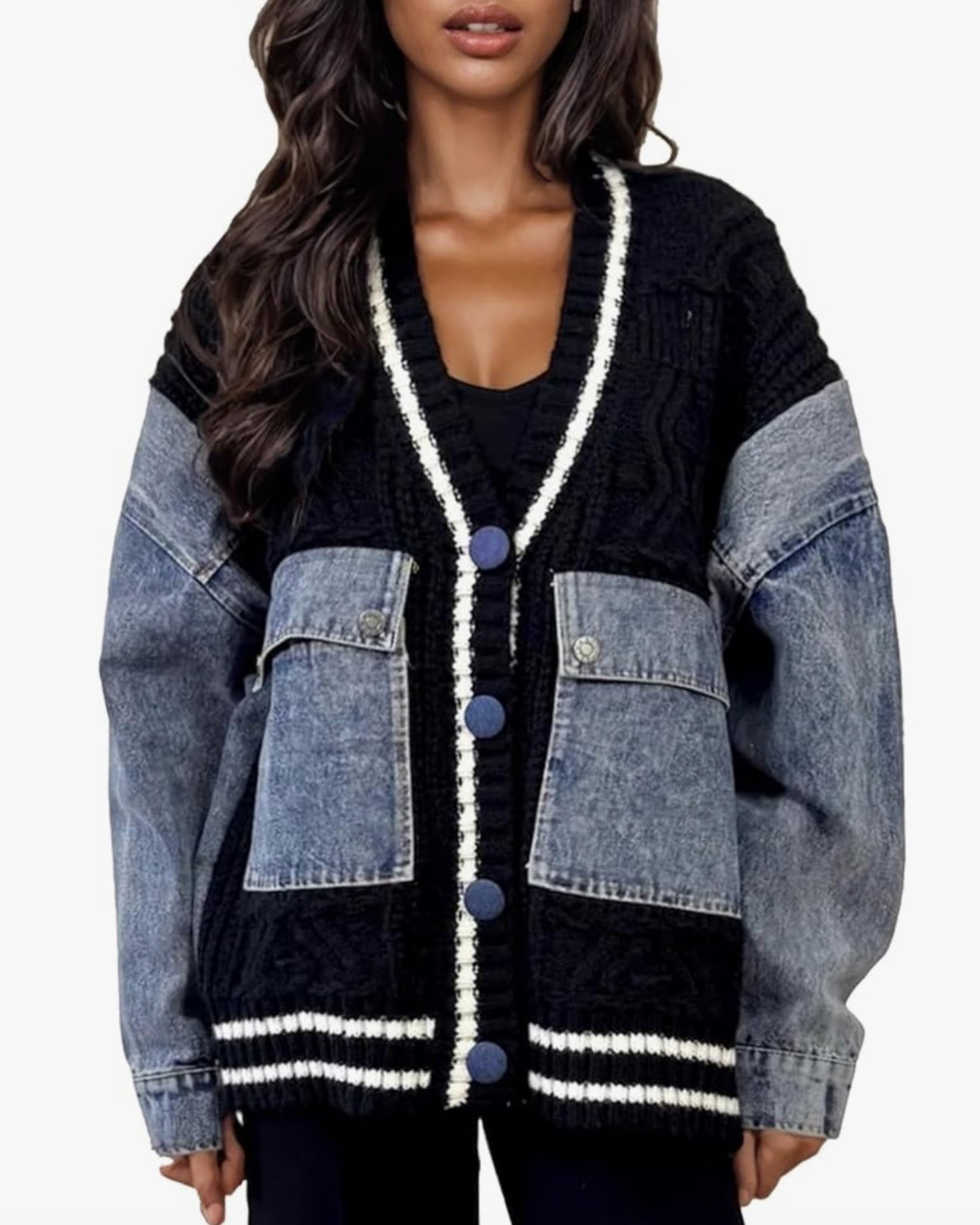 The cutest mixed denim cardigan/sweater combo.

#LTKootd #LTKOver40 #LTKgrwm